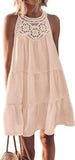 Fongt Summer Sleeveless Dresses Casual Sleeveless A-Line Hierarchal Swing Vest Skirt Beach Vacation Mini