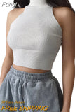 Women Ribbed Halter Tank Crop Tops Summer Spring 2023 Base T-shirt Harajuku Adults Sleeveless Solid Color Round Neck Knit