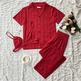 Fongt Female Spring And Summer Short-Sleeved Cardigan Home Clothing Three Sets Outside Wear-Outfit