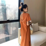 T Shirt Dresses for Women Summer Beach Sexy Back hollow Side split Casual dress Party cotton Comfortable Long solid