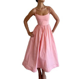 Fongt New Women's Wear Temperament Commuting Sexy Low Chest Slim Close Waist Condole Belt Big Hem Dress