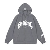 New Retro Zipper Sweater Gothic Letter Star Hoodie Trendy Men's Casual Outer Suit-Outfit