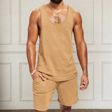 Fongt Men's Fan Men's Summer Knitted Two-Sleeve Leisure Hair Weaving Vest Set