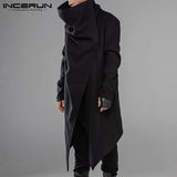 Men Cloak Coats Streetwear Turtleneck Solid Long Sleeve Fashion Men Cape Outerwear Punk Style Irregular Jackets