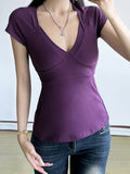 Fongt Cloth Forget Pure Style Fashion Spliced Chest-Type Short-Sleeved T-Shirt Hottie Back Strap Strap Bow On The Basis Of The Bow