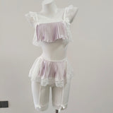 Fongt Summer New Sexy Lace Pajamas Women Pure Desire High-End Transparent Printing Home Three Sets Of Thin