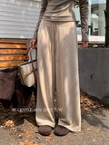 Fongt Xixi 2025 Autumn White Standard Temperament High-Waisted Solid-Color Pumping Rope Leisure Straight Broad Leg Leisure Pants 85300