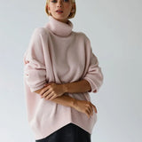 Women's Knitted Solid Turtleneck Sweater Oversize Long Sleeve Ladies Loose Pullover Tops 2022 Autumn Warm Female