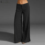 Fongt 2023 ZANZEA Vintage Elegant Wide Leg Pants Women's Summer Trousers Button Front Zip Turnip Causal Turnip Pantalon 7 1127-0-Outfit