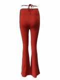 Lace Up Stretch Flare Leg Pants-Outfit