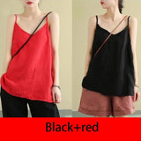 Women's Tank Top Loose Cotton Linen Spaghetti Strap Camis Solid V Neck Casual Fashion Black Summer Tops Vintage
