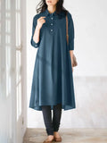 Women Summer Lapel Neck Half Sleeve Shirt Dress Casual Work OL Solid Loose Sundress Knee-length Vestidos Robe