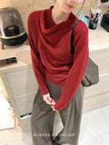 Fongt Xixi 2025 Autumn New White Label Elegant High-Collar Knitted Shirt With Long-Sleeved Top Sweater Female 25J37