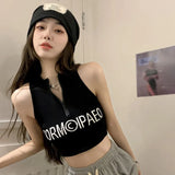 Casual Letter Print Exposed Navel Knitted Tank Tops Women's Camisole Y2K-Outfit