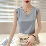 Fongt Vest Female Build Bottom With A Suit Satin Summer V Collar White Outside Wearing Small Sling Shirt-Outfit