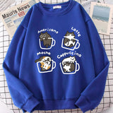 Coffee Cute Kitten Print Oversized Sweatshirt-Outfit