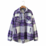 New Autumn Sanded Blouse Women's Lapel Single-Breasted Plaid Coat-Outfit