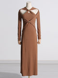 Fongt Autumn New Temperament Sister Style Dress Design Bump Color Thin Knitted Dress Female Match