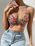 Fongt New Sexy Nightclub Wind Gem Dew Back Small Vest