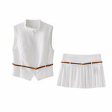 Vest Top 2010816 With Belt Wide Pleated Skirt Trousers 4365403 Suit-Outfit