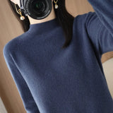 Fongt 2024 Autumn / Winter New Women's Korean Version Slim Half High Collar Short Solid Color Bottom Sweater-Outfit