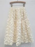 Elastic Waist A-line 3d Rose Flowers Design Maxi Skirt-Outfit