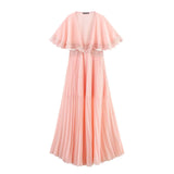 Fongt Summer 2025 New Women's Clothing Fashion Plus-Size Temperament French Style V Collar Lace Folded Skirt Girl