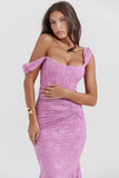 Purple Lace Floral Frill Corset Maxi Dress-Outfit