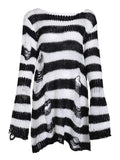 Distressed Stripe Longline Sweater-Outfit