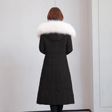 Winter 2024 New Cotton-Padded Clothes Long Over The Knee Lady Big Wool Collar Slim Slim Big Size Thick Down Cotton Clothes-Outfit
