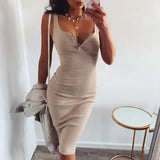 Dress Knitted Elastic Sleeveless Bodycon elegant Women 2019 Summer Sexy V-Neck Button Party Slim