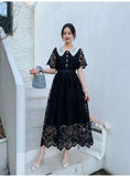 Fongt Dress Women's New Sweet Collar Collar Buckle Repair Medium Long Lace Temperament High-Sense Skirt