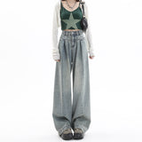 Fongt Ancient Ways Vertical Sense Jeans Female Spring And Summer Design Sense High Waist Hot Girl Small Loose Straight Tube Mop The Floor Wide Leg Trousers-Outfit