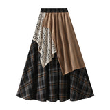 Fongt Breeze 2025 Spring New Irregular Heavy Industry Lattice Lace Splicing Half Skirt High-Waisted Long Dress D8856
