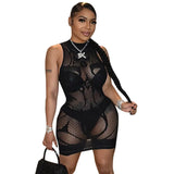 Fongt Fashion Women's 2023 Spring New Solid Color Sexy Bag Hips Perspective Dress