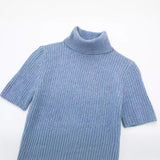 New Short-Sleeved High-Necked Jumper Slim Short-Style Knitted Sweater 2142206-Outfit