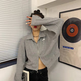 Women Zipper Turn-down Collar Solid Cropped Loose Streetwear Harajuku Casual All-match Stylish Female Vintage