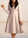 Fongt Fashion Solid Color Women's Long-Sleeved Collar Elegant Thin African Dress