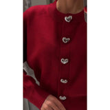 Fongt Women's Explosive Heart-Shaped Button Round-Neck Knitted Cardigan