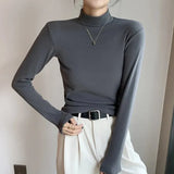 T-shirts Women's Fall Winter Slim Thick Basic Tops Korean New Half Turtleneck Camisetas Tee Long Sleeve Bottomed T