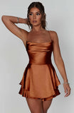 Fongt Summer New Sexy Slimming Bare Back Solid Color Sling Dress Short