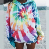 Sping Hoodies Tops Women Tie dyeing Printed Hooded Sweatshirt Fashion Casual Loose Style Pullovers