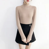 Solid Bottoming t Shirt Women Spring Autumn Tee Shirts Korean Turtleneck Slim Long Sleeve Black White T-shirts 90s