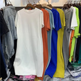 Women Over Size O-Neck Short Sleeve Solid Summer Cotton T Shirt Dress
