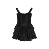 Fongt Wind Sling Small Black Dress Girl Small Design Feel Waist Thin Temperament Layer Cake Dress
