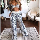 Pecs Suit Summer Tracksuit Sets Womens Outfits Boho Beach Style Print Underwear Loose Wide Leg Pants Ropa Mujer Подходить