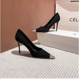 Fongt With Skirt Single Shoes Black Pointed High Heels Female Fine Heel 2024 Summer Season New Temperament