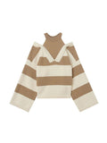 Women Sweaters Striped Fake Two Pieces Off Shoulder Slash neck Pullovers Womens Trendy 2023 Autumn Winter New Chic Knitwear