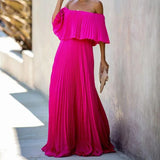 Fongt Summer New Women's Chiffon Solid Dress Sexy Shoulder Wrapped Chest Pressed Temperamental Party