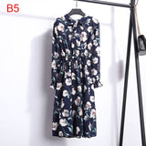 Floral Printed Chiffon Shirt Long Sleeve Bow Midi